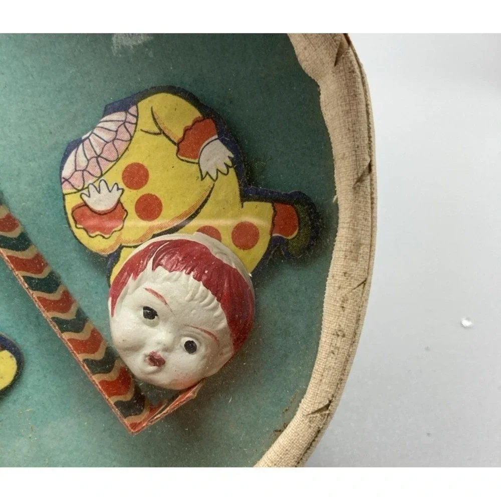 Vintage dexterity game Japan two sided celluloid heads + beads animals 5 1/4